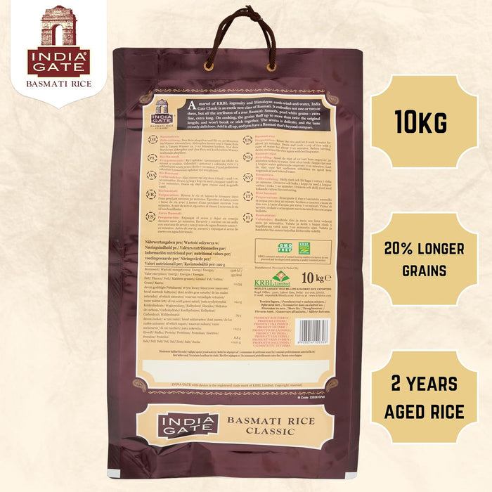 10kg India Gate Basmati Rice Classic - Premium Quality Long Grain Rice - Ideal for Cooking & Perfect for Family Meals BBE 07-26 RRP £39.99 Sale price £24.99