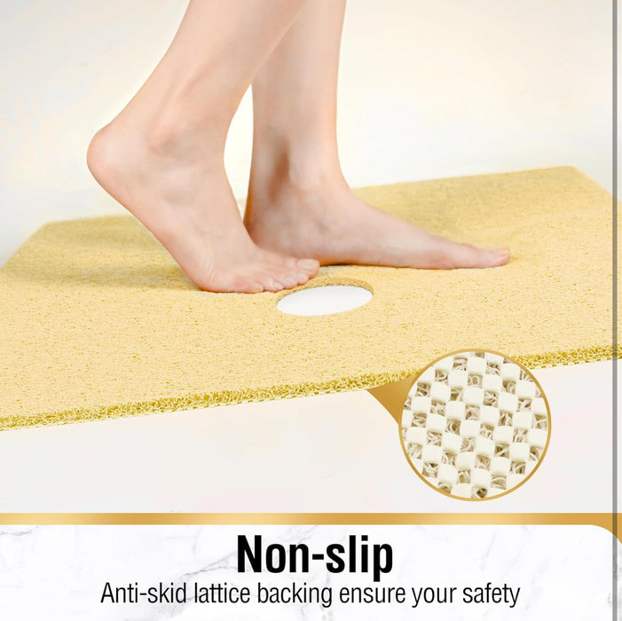 HITSLAM Square Loofah Shower Mat, 60 x 60 cm Bath Mat Non Slip for Bathroom, Soft PVC Washable Bathtub Mat with Drain, Quick Drying Shower Mat for Inside Shower, Beige