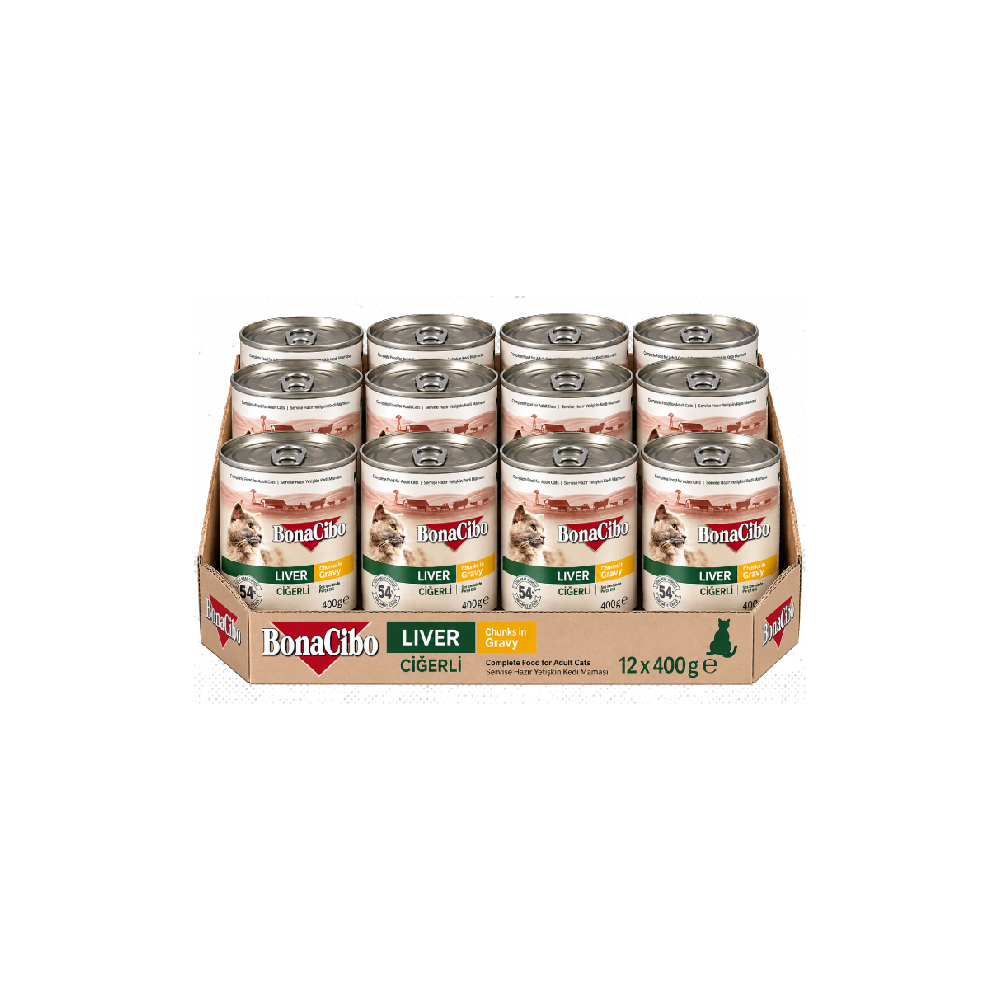 Bonacibo Canned Wet Food - Liver Chunks in Gravy (12x400g)