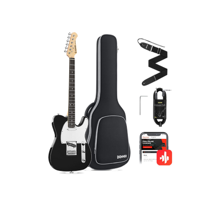 Donner Electric Guitar Full-Size 39 Inch with Dual-purpose Bag, Strap, Cable (Black)