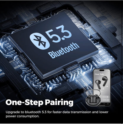 SoundPEATS Clear Pods In Ear Earphones Bluetooth 5.3, True Wireless Earbuds 40 Hours Playtime with Microphones Deep Bass, APP Control