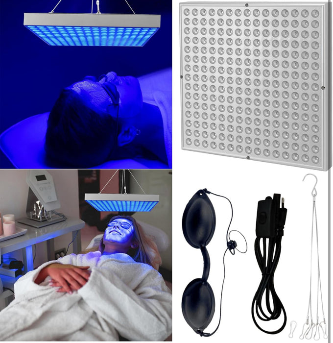 Home Tanning Lamp,Face and Body Sunlamp with Hanging Ring Hook and Blindfold,460nm Full Blue Therapy Lamp LED Skin Tanning Light with 225pcs LEDs 15W,Eye Protection Self Tanning Machine for Face,Body
