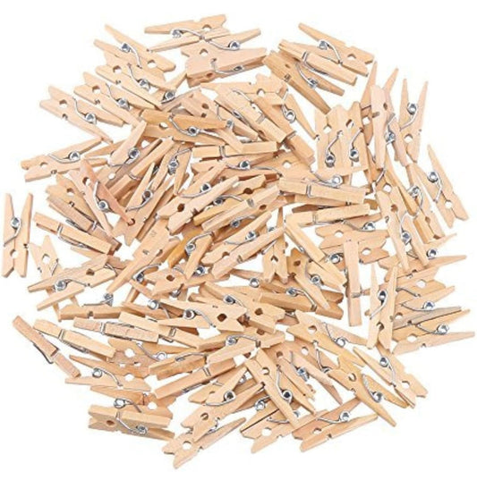 100 Pieces Mini Wooden Pegs Clips Photo Pins Coloured Craft, Natural