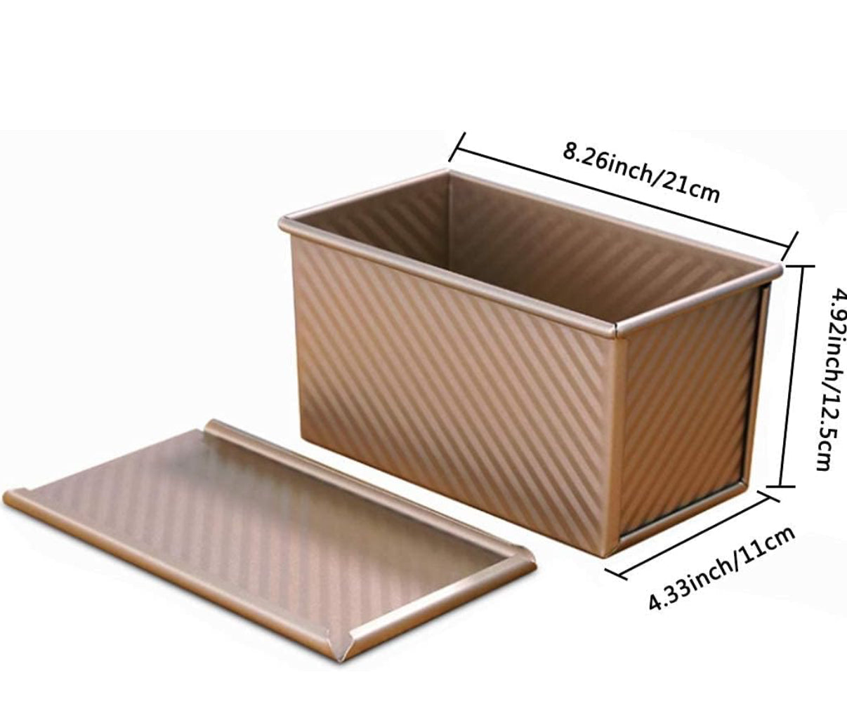 KiNeX Bread Tin with Lid, Non-Stick Loaf Tin Loaf Pan with Lid for Baking, Loaf Pan with Lid Bread Toast Mold, 450g(1lb) Bread Tins for Baking, Toast, Sandwich, Cake, Gold