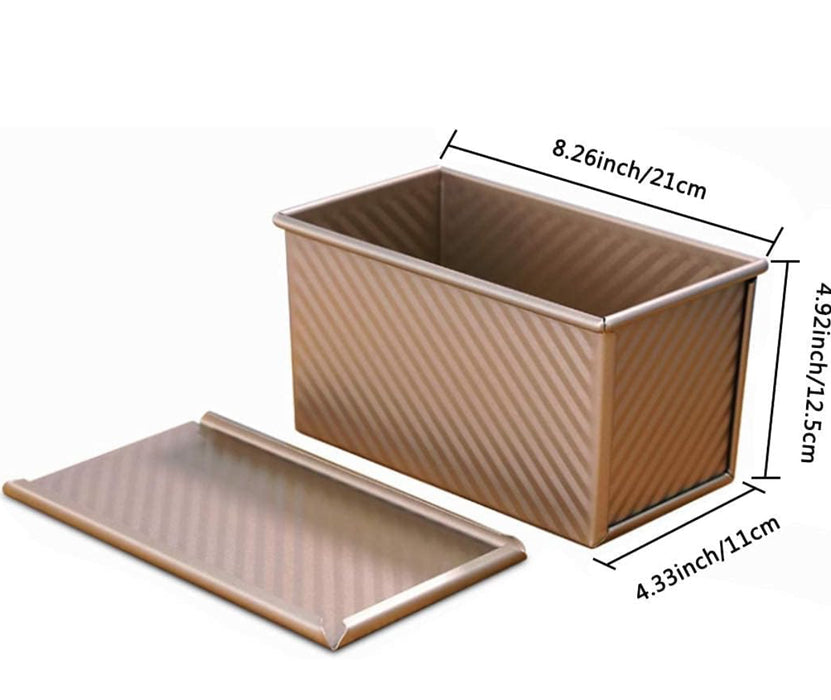 KiNeX Bread Tin with Lid, Non-Stick Loaf Tin Loaf Pan with Lid for Baking, Loaf Pan with Lid Bread Toast Mold, 450g(1lb) Bread Tins for Baking, Toast, Sandwich, Cake, Gold