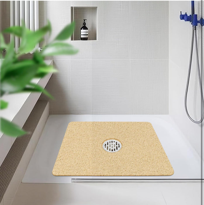 HITSLAM Square Loofah Shower Mat, 60 x 60 cm Bath Mat Non Slip for Bathroom, Soft PVC Washable Bathtub Mat with Drain, Quick Drying Shower Mat for Inside Shower, Beige
