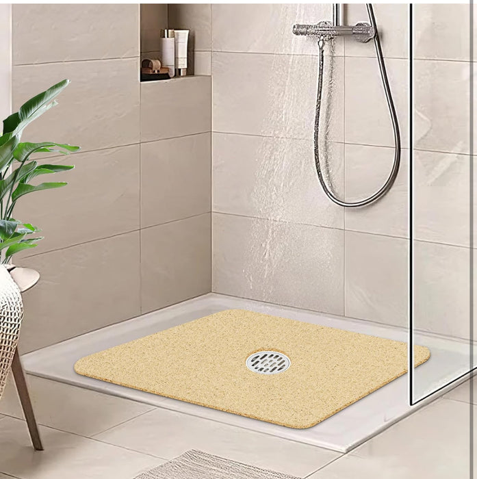 HITSLAM Square Loofah Shower Mat, 60 x 60 cm Bath Mat Non Slip for Bathroom, Soft PVC Washable Bathtub Mat with Drain, Quick Drying Shower Mat for Inside Shower, Beige