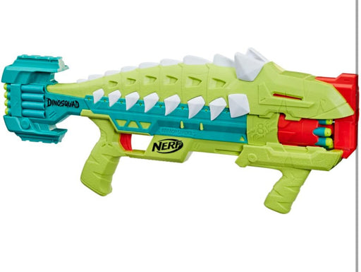 Nerf DinoSquad Armorstrike Dart Blaster, 8-Dart Rotating Drum, Drop Grip, 16 Nerf Elite Darts, Anklyosaurus Dinosaur Design