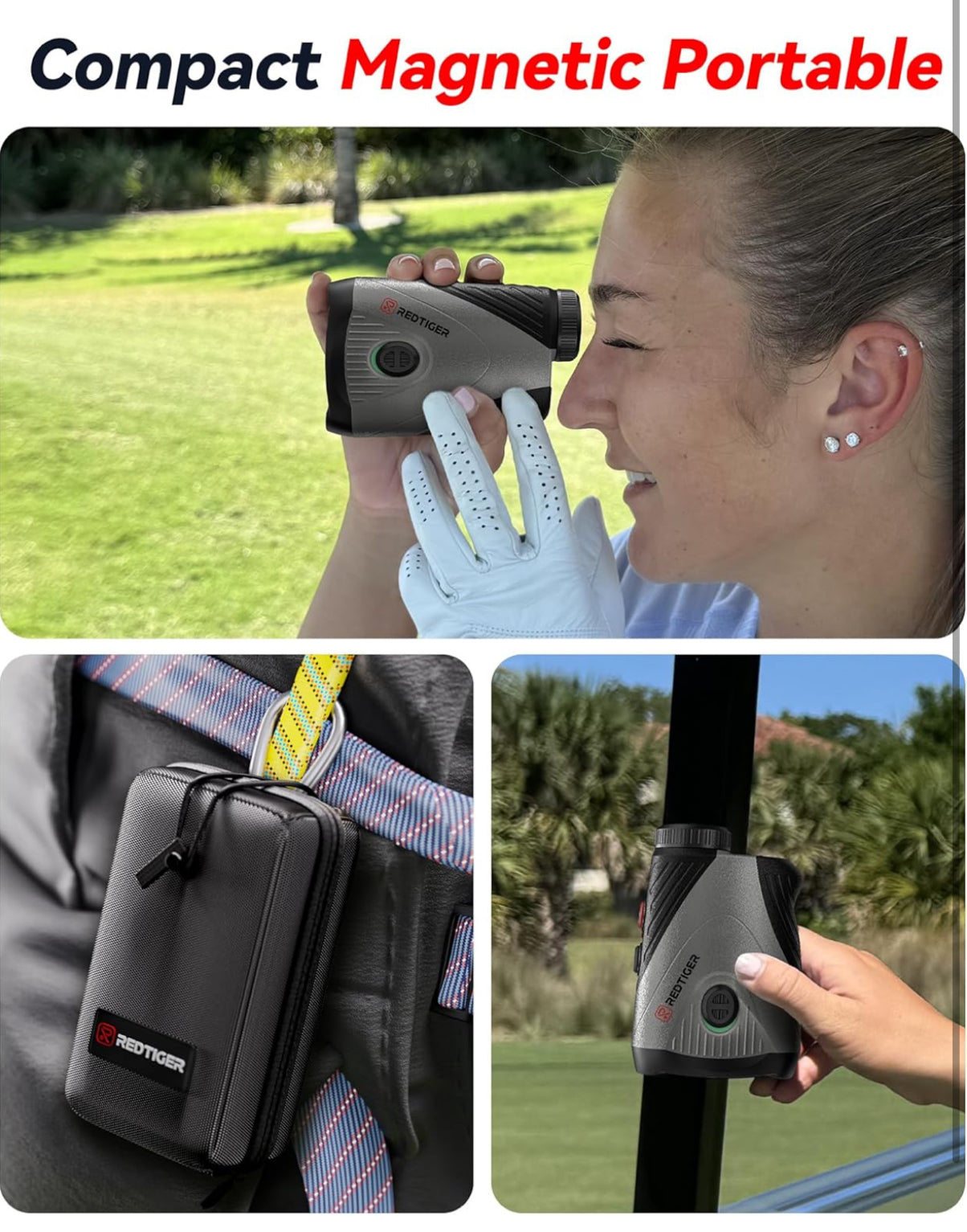 REDTIGER Golf Rangefinder with Slope On/Off, 1200 Yards, 7X Magnification, Laser Range Finder for Golf, Flag Pole Lock with Vibration, Rechargeable, Magnetic Suction