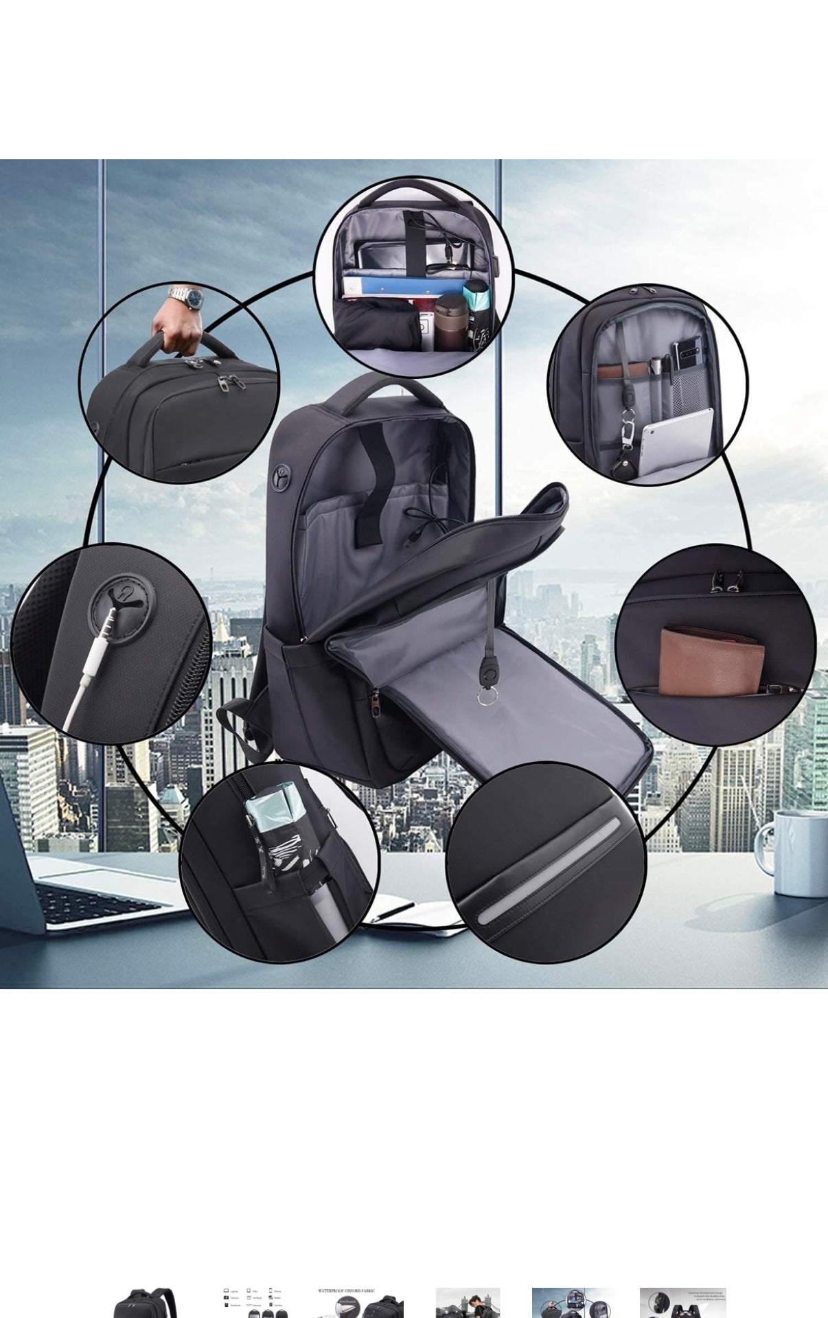 Vodlbov Laptop Backpack, 17 Inch Waterproof Business Travel Work Computer Rucksack Bag with USB Charging Port,Anti-Theft College School Bag