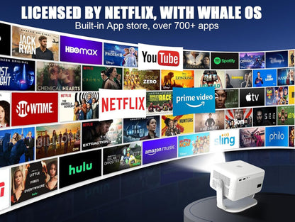 Netflix Licensed Alwtniet L018 NTV Smart Projector, 1080P Native 400 ANSI Auto Focus Auto Keystone Mini Portable Projector with Apps Built-in, ChatGPT Voice Remote Android Home Video Projector