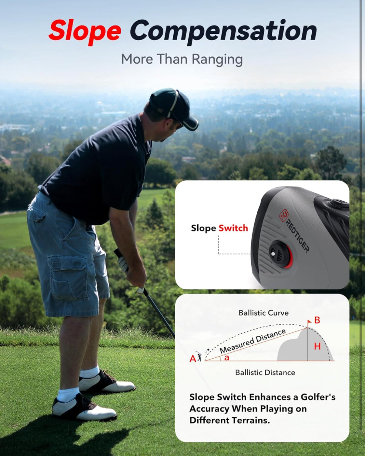 REDTIGER Golf Rangefinder with Slope On/Off, 1200 Yards, 7X Magnification, Laser Range Finder for Golf, Flag Pole Lock with Vibration, Rechargeable, Magnetic Suction