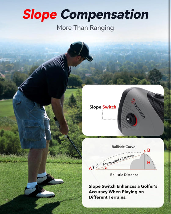 REDTIGER Golf Rangefinder with Slope On/Off, 1200 Yards, 7X Magnification, Laser Range Finder for Golf, Flag Pole Lock with Vibration, Rechargeable, Magnetic Suction