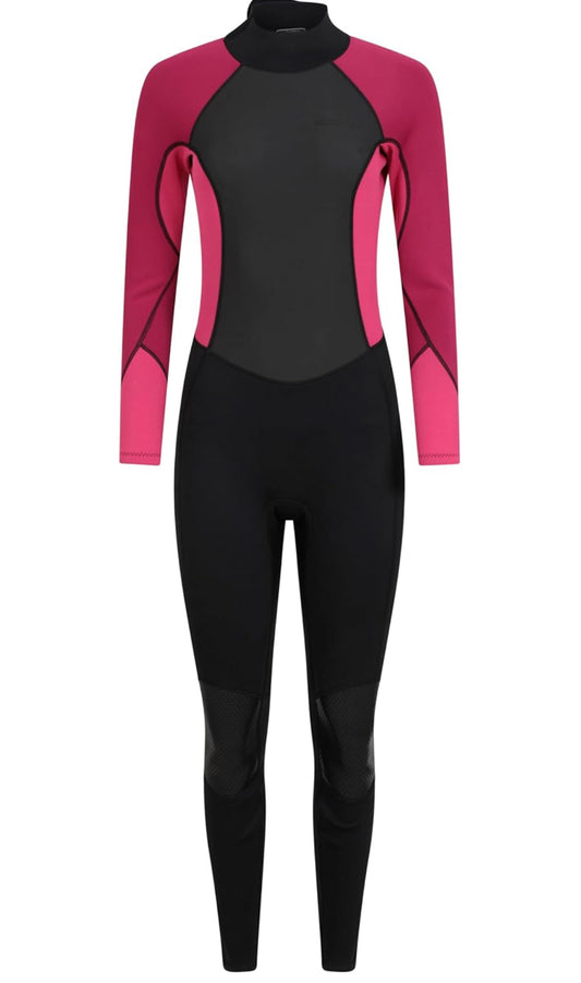Mountain Warehouse Women's full suit Pink / Black 2.5mm Thickness Full Wetsuit - UPF 50+, Contour Fit, Adjustable Neck, Rubber Panel for Improved Grip - Long Sleeve Spring Summer Wet Suit for Bodyboarding & Surfing