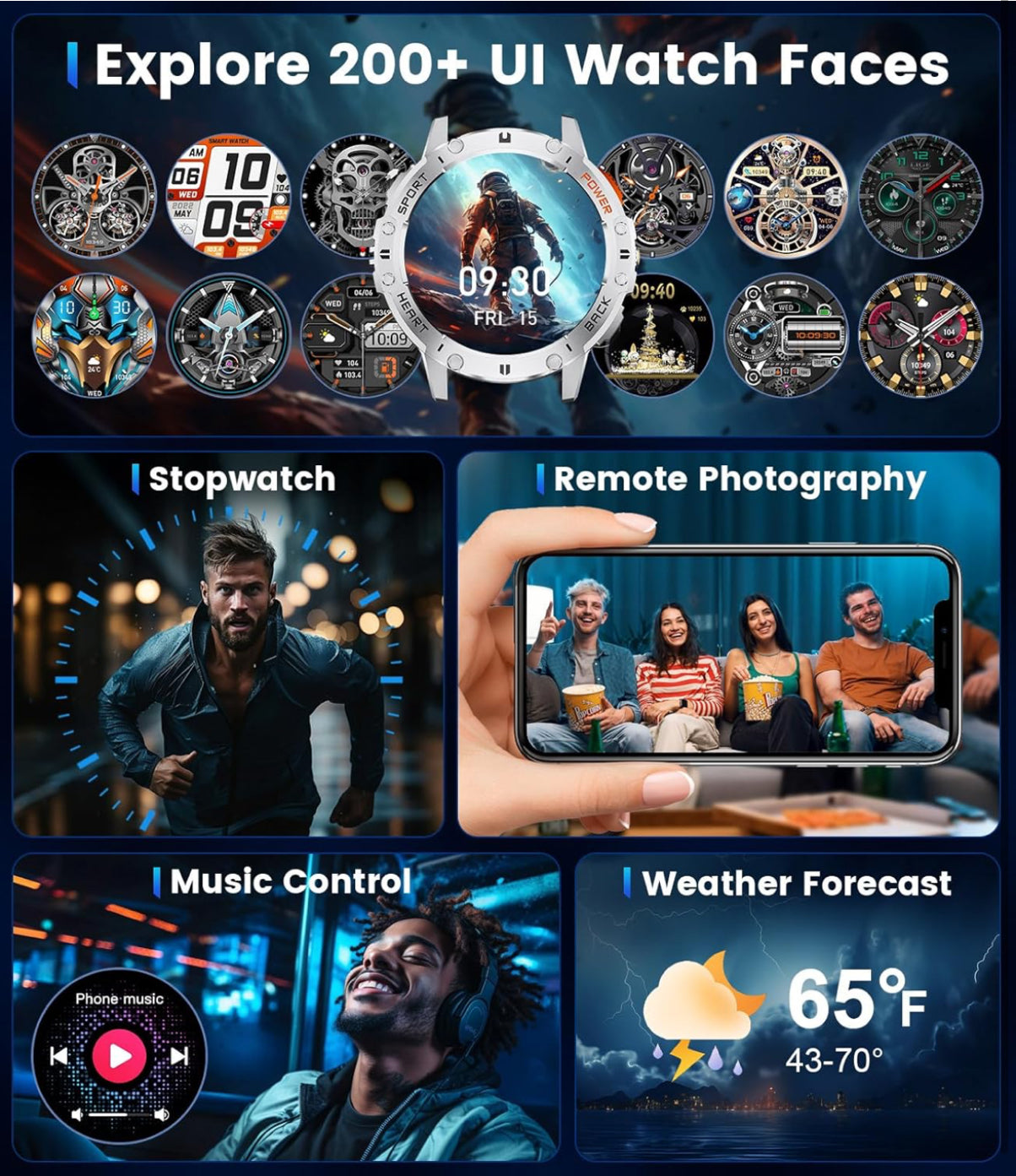 Joblot 20 x LIGE Military Smart Watch for Men with Bluetooth Call,1.43" AMOLED with LED Flashlight/530mAh,100+ Sports Mode Tactical Fitness Tracker/Heart Rate Sleep Health Monitor/IP68 Waterproof for Android iOS