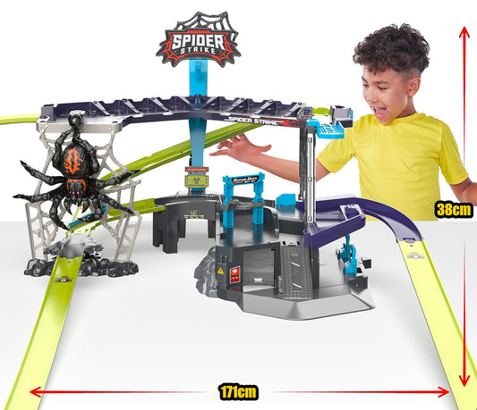 Metal Machines Spider Strike Playset, Diecast Cars Giant Race Track (Spider), Frustration Free Packaging (Brown Mail Box