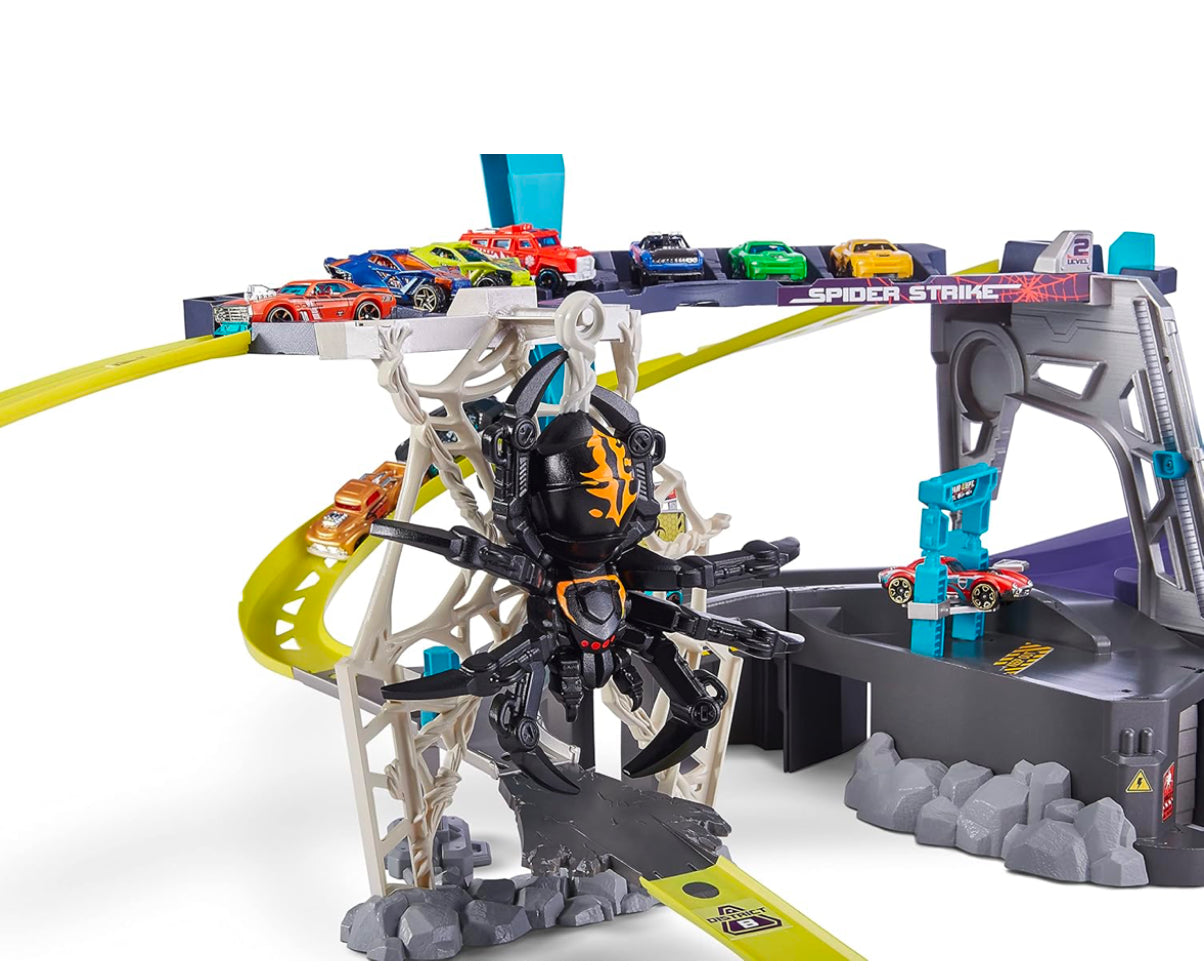 Metal Machines Spider Strike Playset, Diecast Cars Giant Race Track (Spider), Frustration Free Packaging (Brown Mail Box