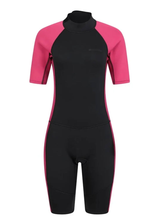 Mountain Warehouse Women's 2.5mm Thickness Full Wetsuit / half sleeve pink / Black UPF 50+, Contour Fit, Adjustable Neck, Rubber Panel for Improved Grip - Long Sleeve Spring Summer Wet Suit for Bodyboarding & Surfing
