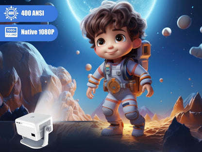 Netflix Licensed Alwtniet L018 NTV Smart Projector, 1080P Native 400 ANSI Auto Focus Auto Keystone Mini Portable Projector with Apps Built-in, ChatGPT Voice Remote Android Home Video Projector