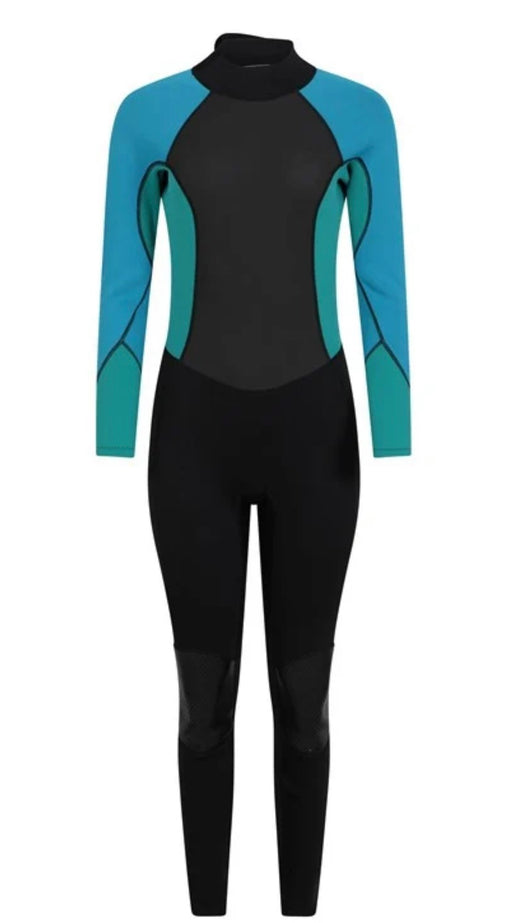 Mountain Warehouse Women's turquoise / black 2.5mm Thickness Full Wetsuit - UPF 50+, Contour Fit, Adjustable Neck, Rubber Panel for Improved Grip - Long Sleeve Spring Summer Wet Suit for Bodyboarding & Surfing