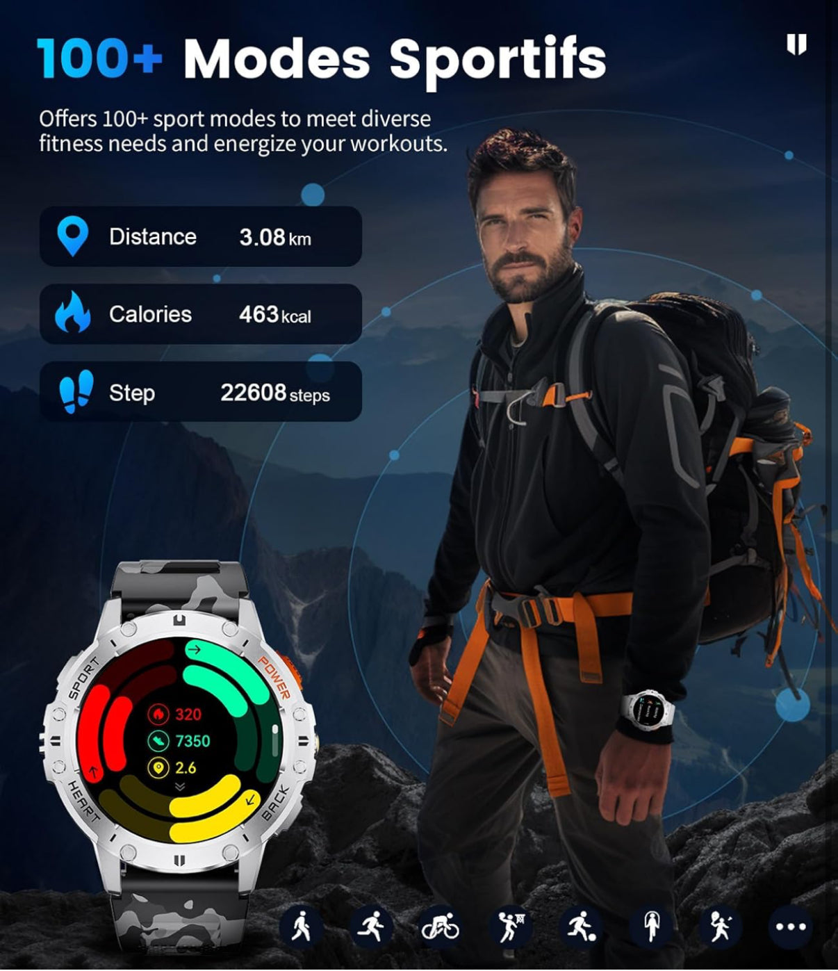 Joblot 20 x LIGE Military Smart Watch for Men with Bluetooth Call,1.43" AMOLED with LED Flashlight/530mAh,100+ Sports Mode Tactical Fitness Tracker/Heart Rate Sleep Health Monitor/IP68 Waterproof for Android iOS