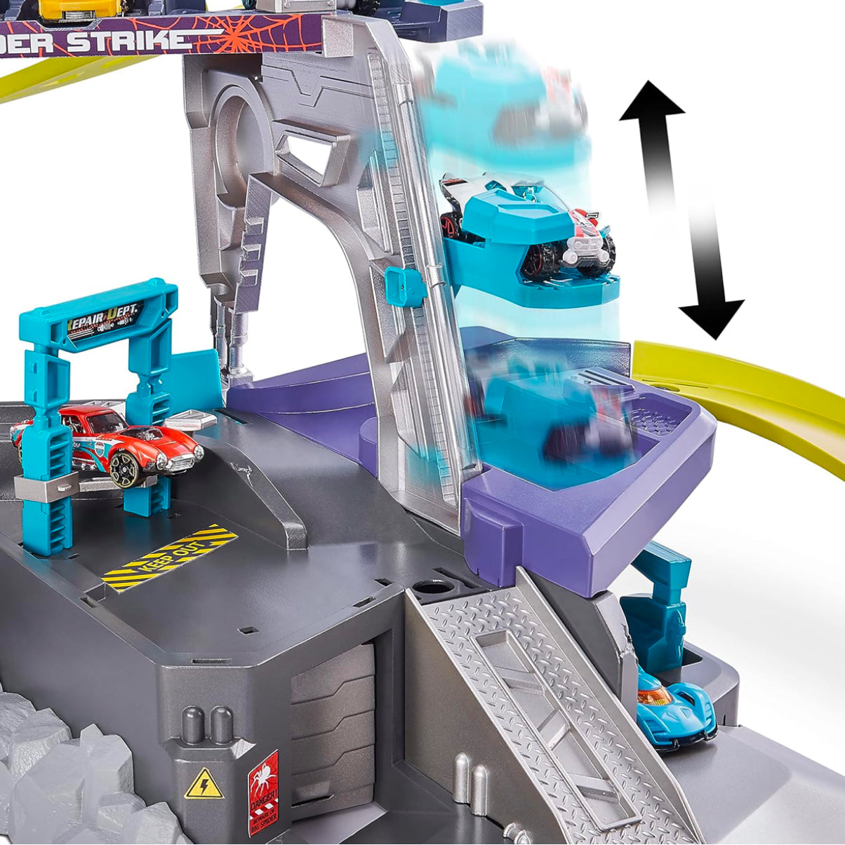 Metal Machines Spider Strike Playset, Diecast Cars Giant Race Track (Spider), Frustration Free Packaging (Brown Mail Box