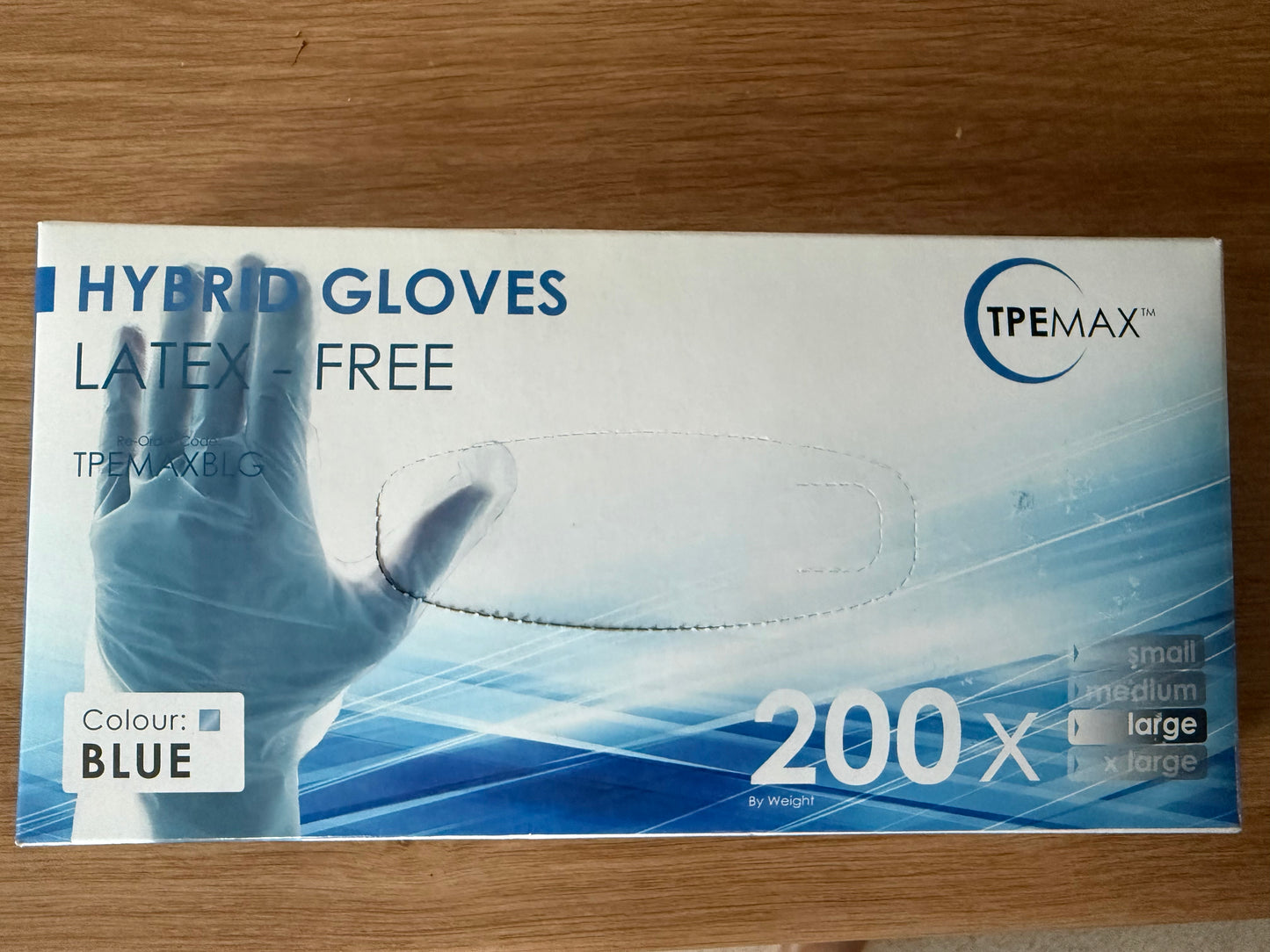 Latex-Free Hybrid Blue Colour Gloves - 1 Box of 200 Gloves - Large
