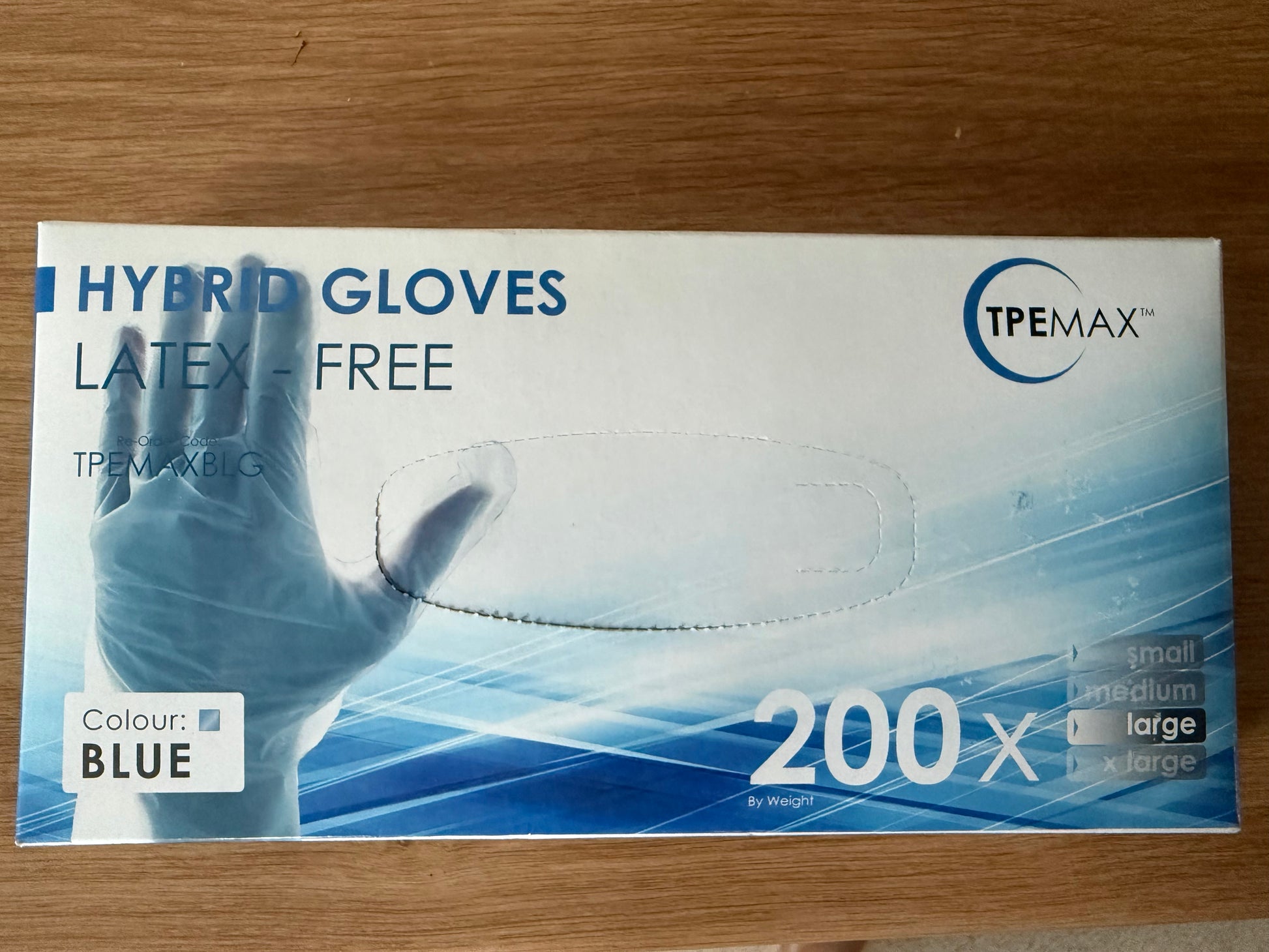 Latex-Free Hybrid Blue Colour Gloves - 1 Box of 200 Gloves - Large