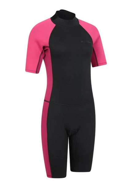Mountain Warehouse Women's 2.5mm Thickness Full Wetsuit / half sleeve pink / Black UPF 50+, Contour Fit, Adjustable Neck, Rubber Panel for Improved Grip - Long Sleeve Spring Summer Wet Suit for Bodyboarding & Surfing