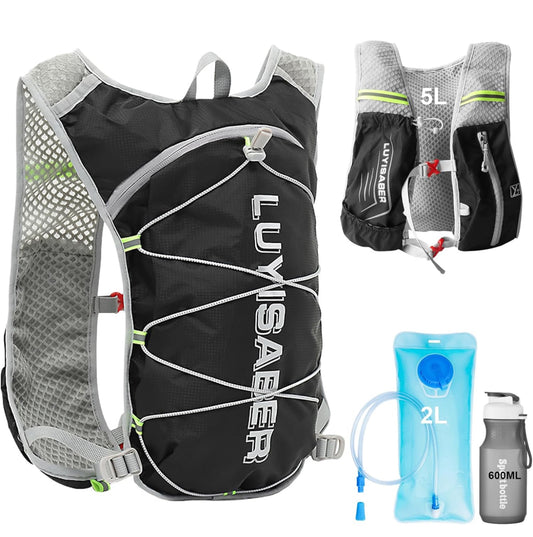Aedcbaide Running Vest Hydration Backpack, Reflective Hydration Vest Running Men with 600ml Water Bottle, Lightweight Running Bag for Women Mens Outdoor Cycling Marathon Trail Race Hiking Climbing