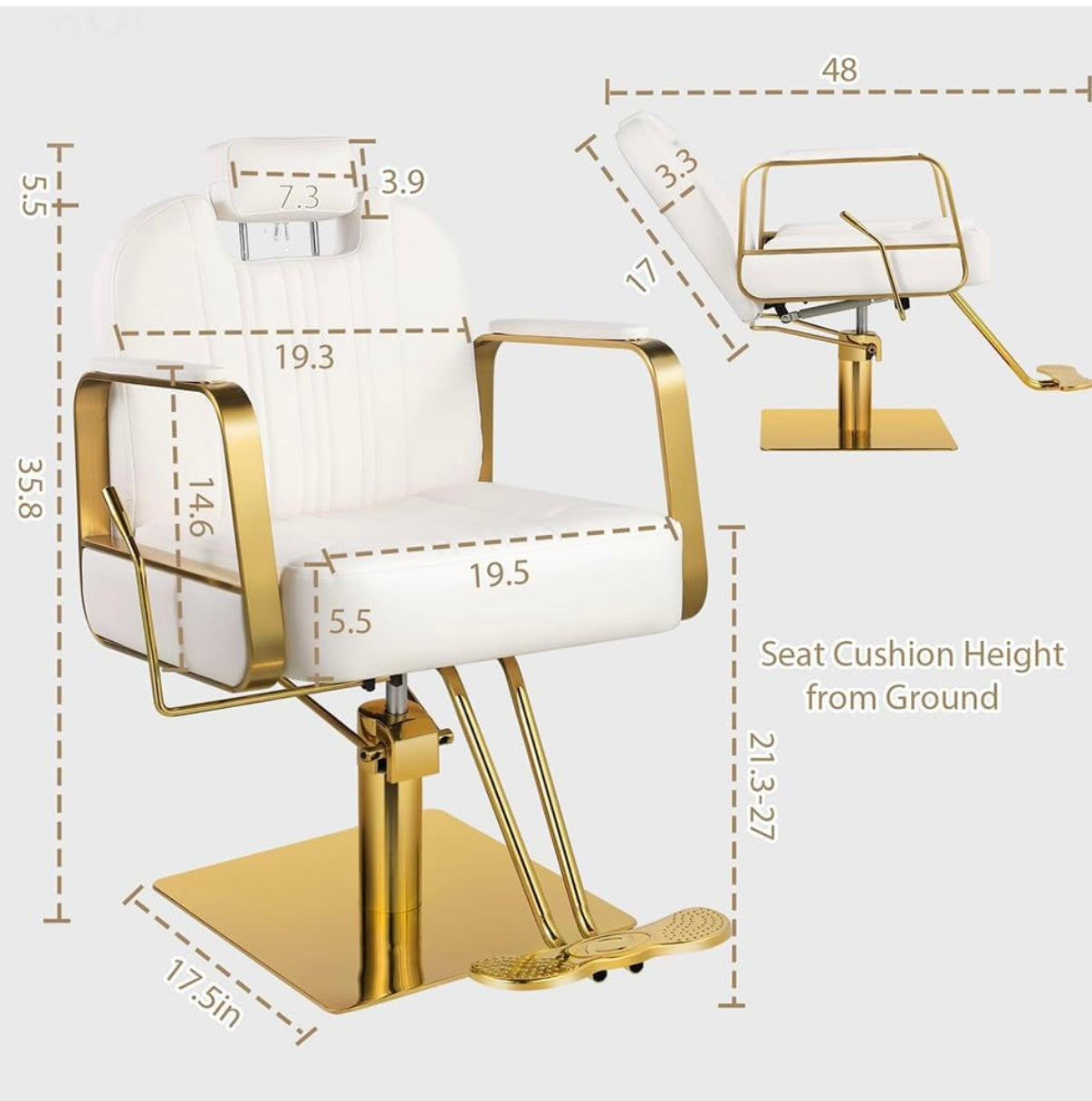 Barber Chair, Salon Chair for Hair Stylist Salon Chair for Hair Stylist, Barber Chair Hair Chair for Home Barbershop Recling, Stylist Chair Hydraulic Pump with 360° Rotation,130° Recline,White