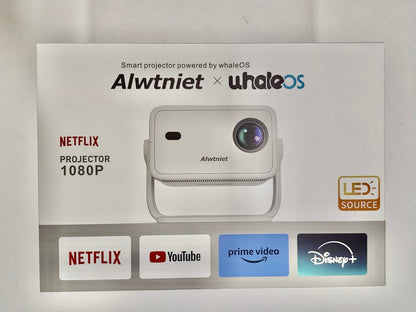 Netflix Licensed Alwtniet L018 NTV Smart Projector, 1080P Native 400 ANSI Auto Focus Auto Keystone Mini Portable Projector with Apps Built-in, ChatGPT Voice Remote Android Home Video Projector
