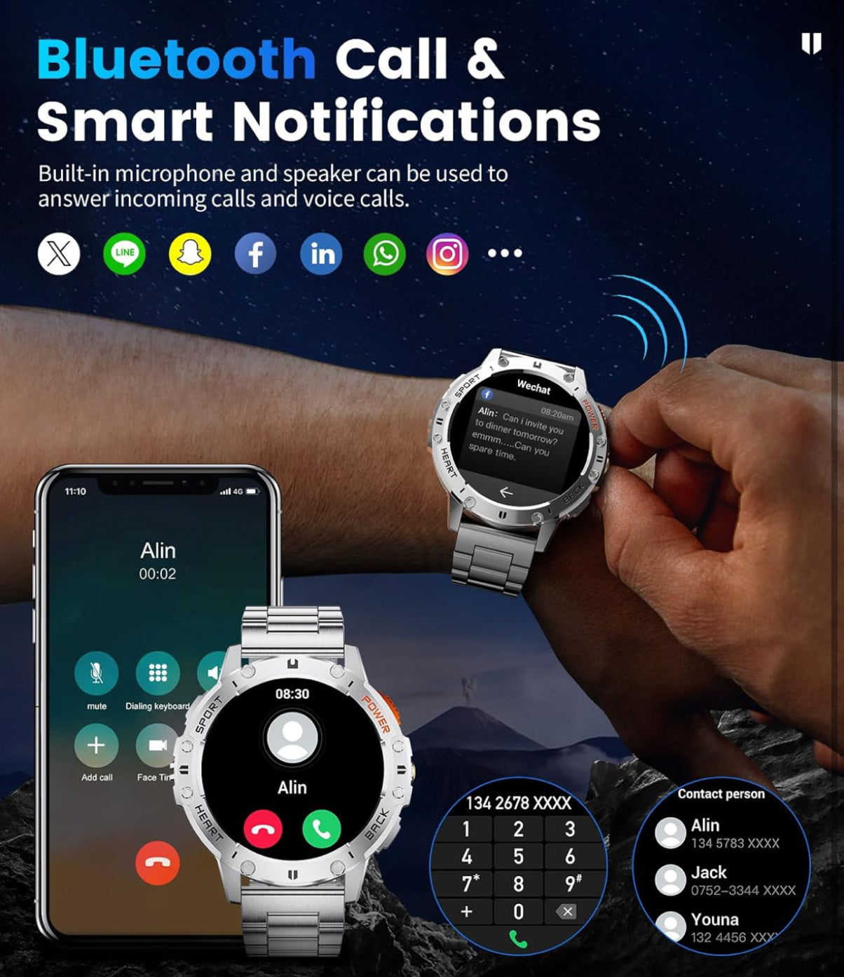 Joblot 20 x LIGE Military Smart Watch for Men with Bluetooth Call,1.43" AMOLED with LED Flashlight/530mAh,100+ Sports Mode Tactical Fitness Tracker/Heart Rate Sleep Health Monitor/IP68 Waterproof for Android iOS