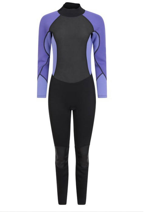 Mountain Warehouse Women's 2.5mm Thickness Full Wetsuit - black / Purple UPF 50+, Contour Fit, Adjustable Neck, Rubber Panel for Improved Grip - Long Sleeve Spring Summer Wet Suit for Bodyboarding & Surfing