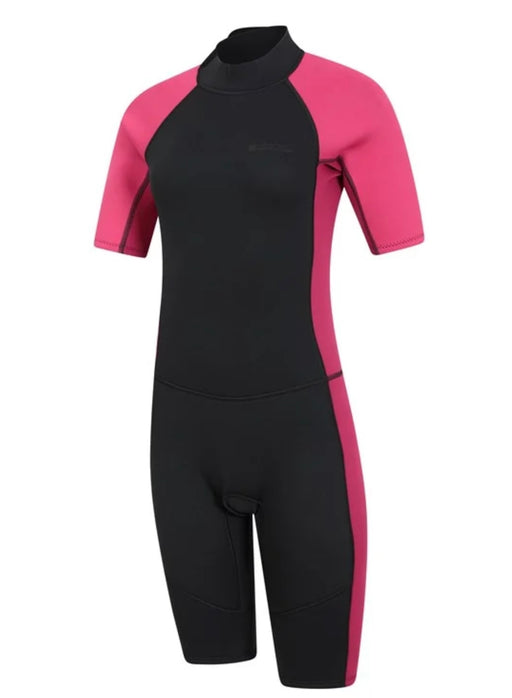 Mountain Warehouse Women's 2.5mm Thickness Full Wetsuit / half sleeve pink / Black UPF 50+, Contour Fit, Adjustable Neck, Rubber Panel for Improved Grip - Long Sleeve Spring Summer Wet Suit for Bodyboarding & Surfing