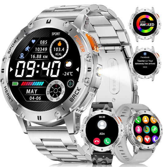 Joblot 20 x LIGE Military Smart Watch for Men with Bluetooth Call,1.43" AMOLED with LED Flashlight/530mAh,100+ Sports Mode Tactical Fitness Tracker/Heart Rate Sleep Health Monitor/IP68 Waterproof for Android iOS