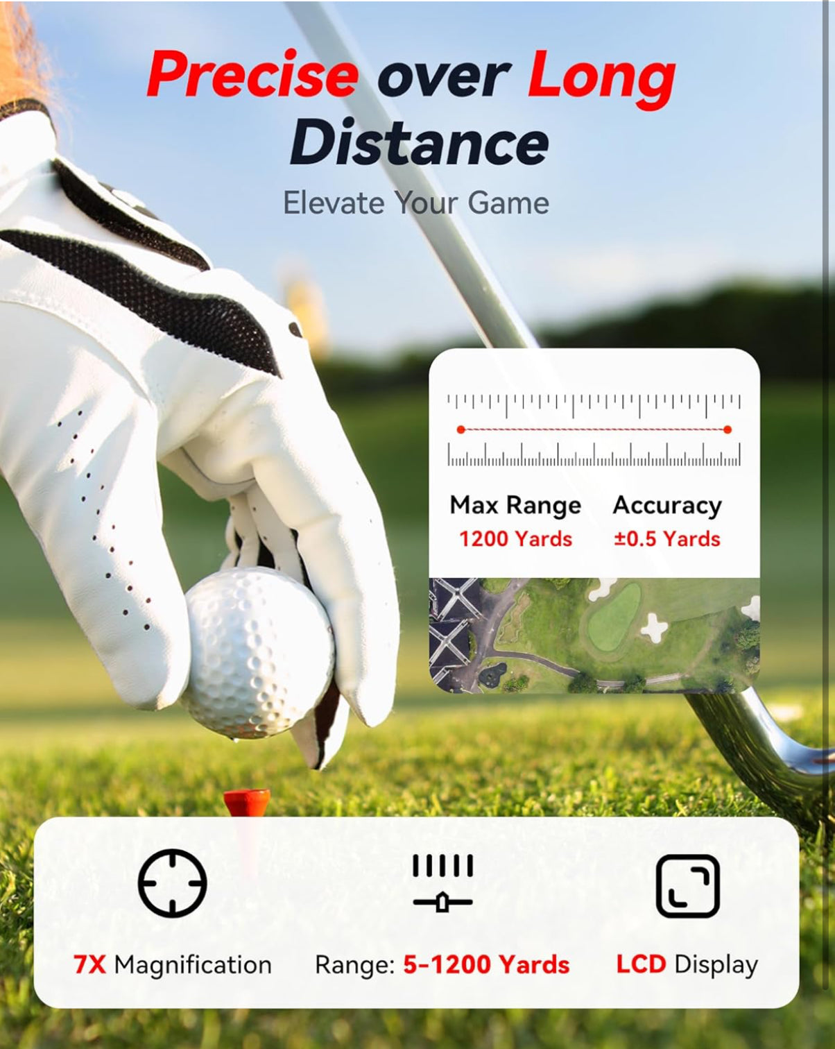 REDTIGER Golf Rangefinder with Slope On/Off, 1200 Yards, 7X Magnification, Laser Range Finder for Golf, Flag Pole Lock with Vibration, Rechargeable, Magnetic Suction