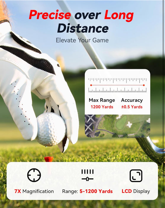 REDTIGER Golf Rangefinder with Slope On/Off, 1200 Yards, 7X Magnification, Laser Range Finder for Golf, Flag Pole Lock with Vibration, Rechargeable, Magnetic Suction
