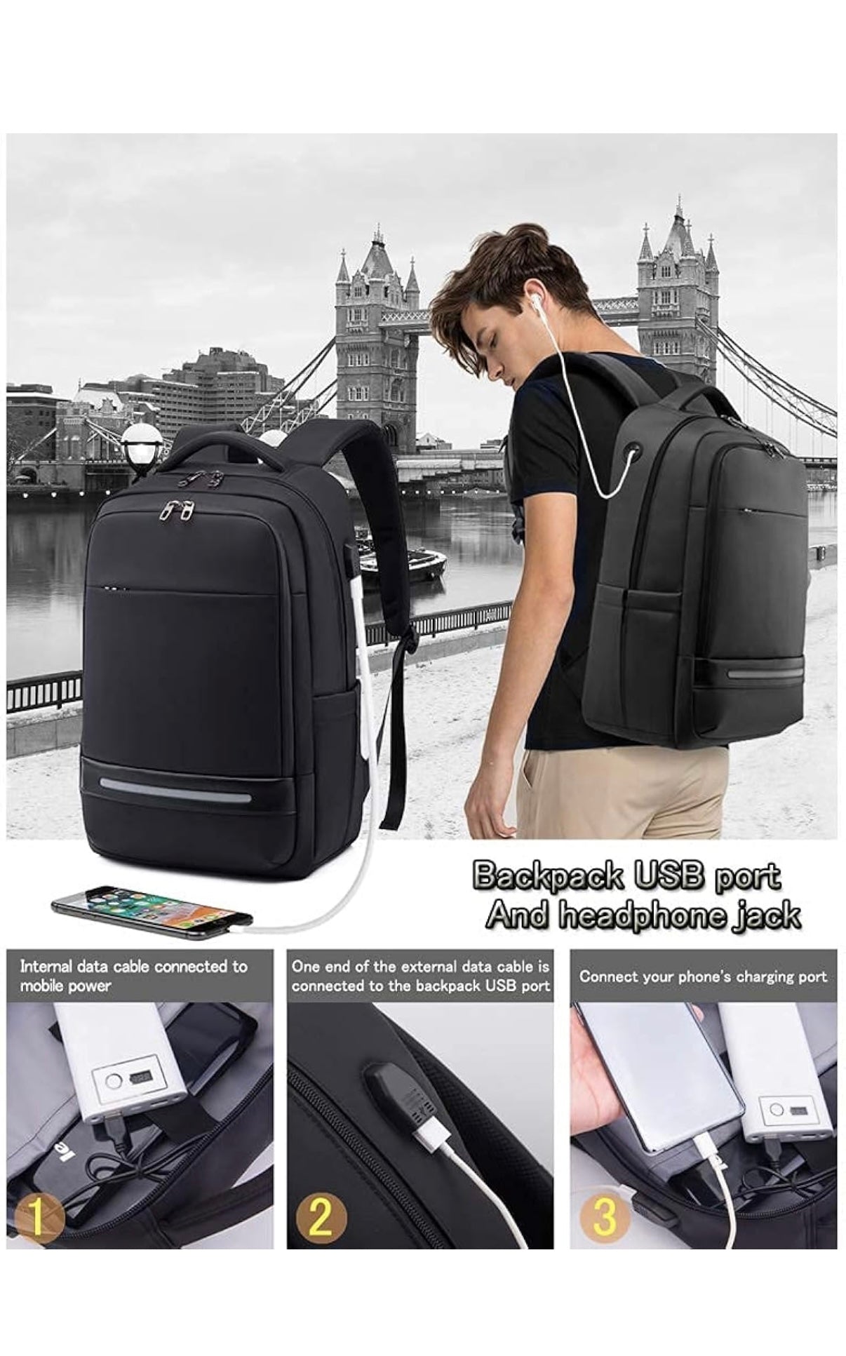 Vodlbov Laptop Backpack, 17 Inch Waterproof Business Travel Work Computer Rucksack Bag with USB Charging Port,Anti-Theft College School Bag