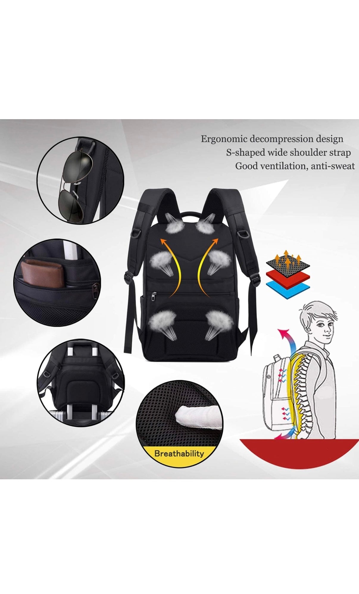 Vodlbov Laptop Backpack, 17 Inch Waterproof Business Travel Work Computer Rucksack Bag with USB Charging Port,Anti-Theft College School Bag