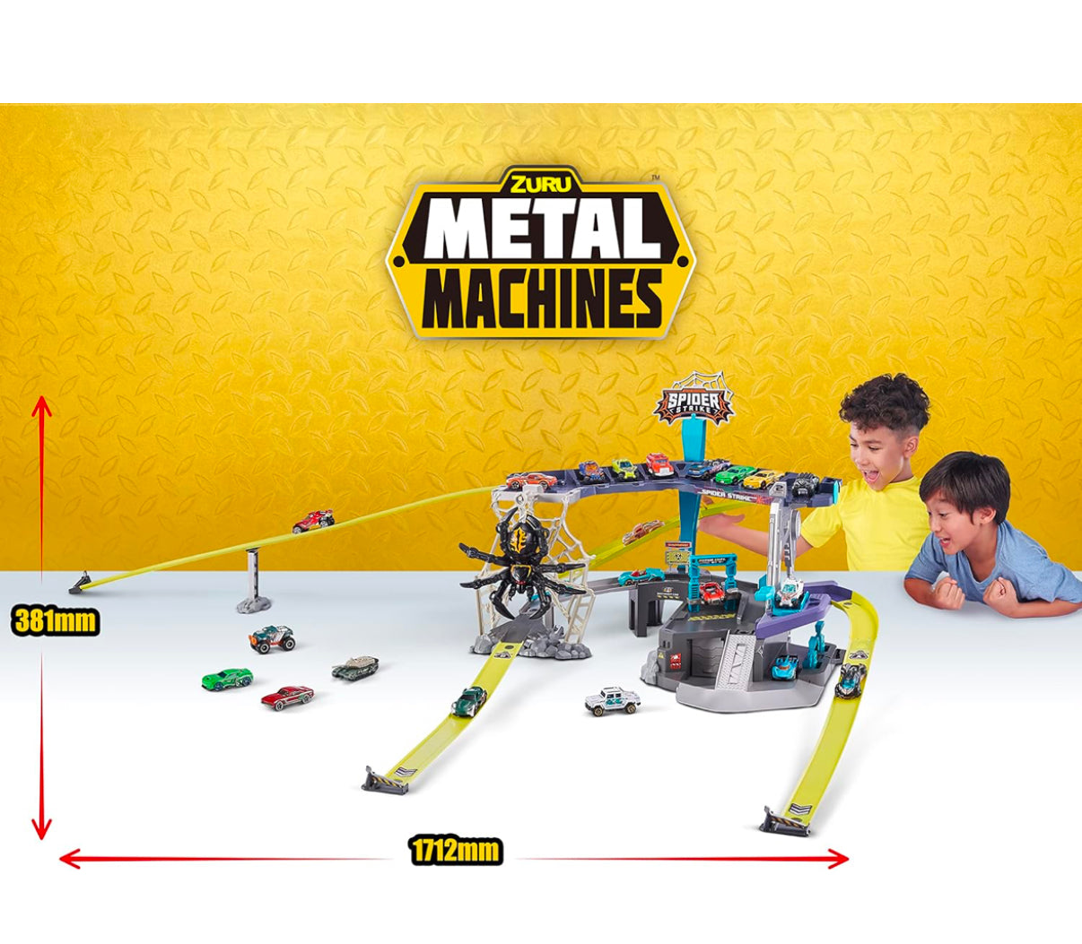 Metal Machines Spider Strike Playset, Diecast Cars Giant Race Track (Spider), Frustration Free Packaging (Brown Mail Box