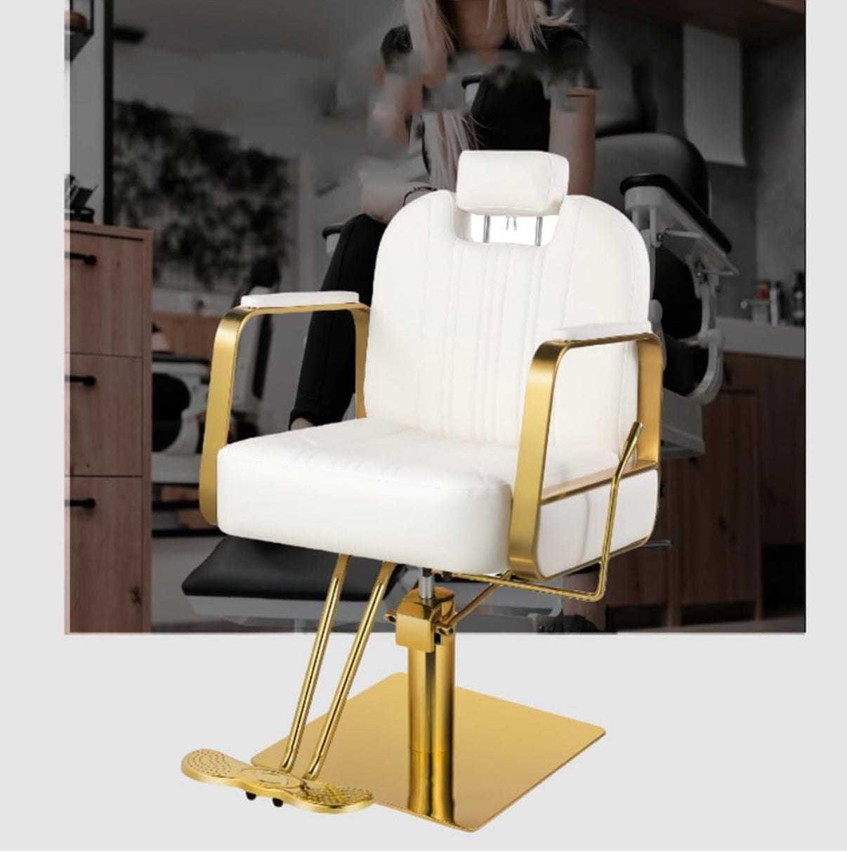 Barber Chair, Salon Chair for Hair Stylist Salon Chair for Hair Stylist, Barber Chair Hair Chair for Home Barbershop Recling, Stylist Chair Hydraulic Pump with 360° Rotation,130° Recline,White