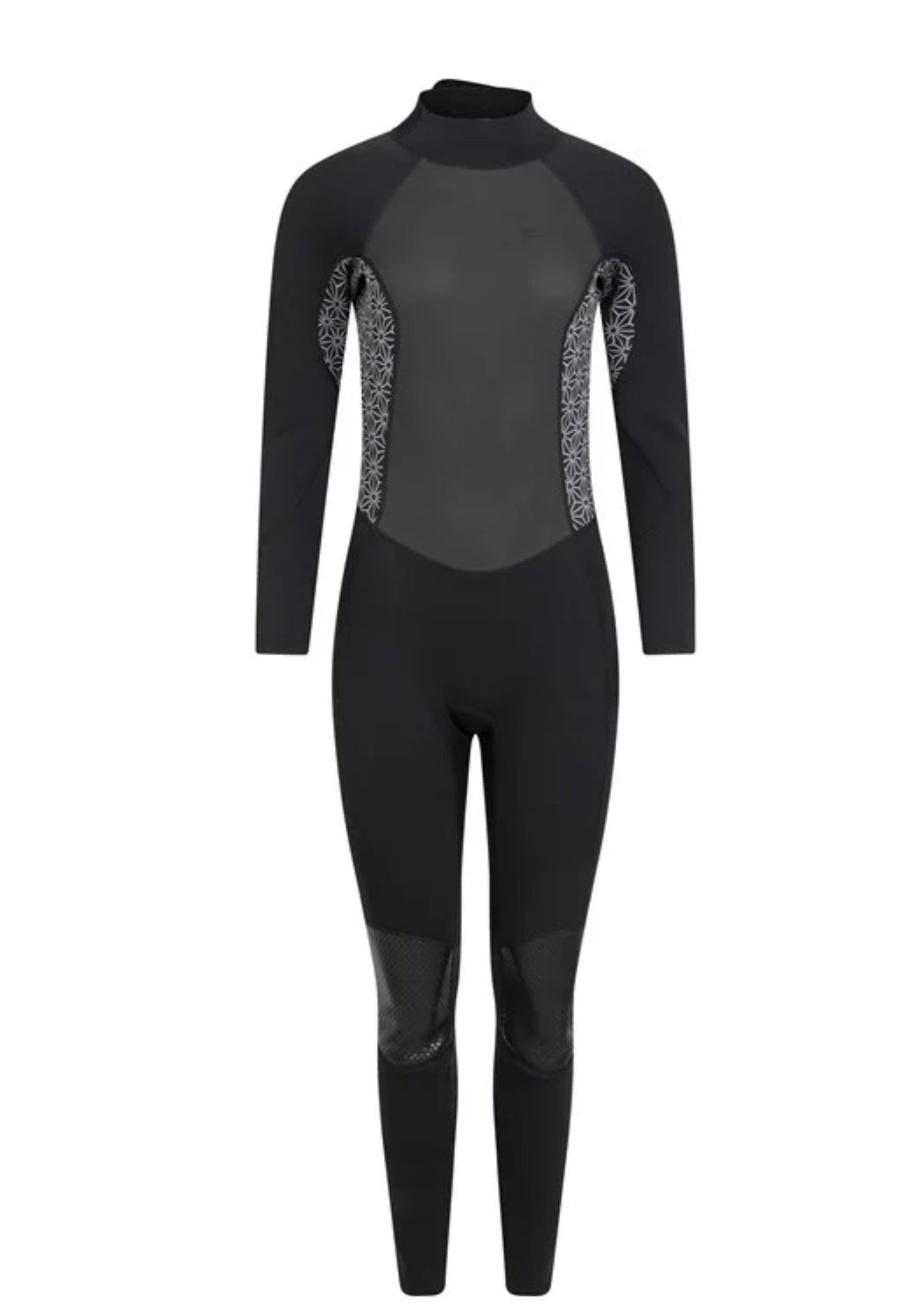 Mountain Warehouse Women's printed black 2.5mm Thickness Full Wetsuit - UPF 50+, Contour Fit, Adjustable Neck, Rubber Panel for Improved Grip - Long Sleeve Spring Summer Wet Suit for Bodyboarding & Surfing