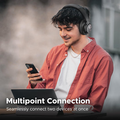 SoundPEATS Space Hybrid Active Noise Cancelling Wireless On-Ear Headphones Foldable Lightweight Over-Ear Bluetooth 5.3, Built-in Microphone, 40mm Driver, 123H Play, Multipoint Connection with ANC