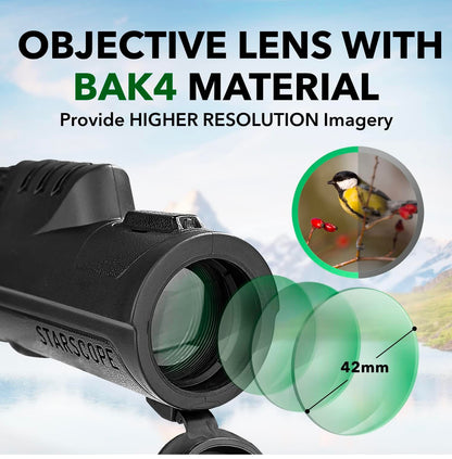 Starscope Monocular G3-10x42 Long Range Monocular Telescope | Monoculars for Adults Bird Watching, Sports, and More | Lightweight, HD Compact Monocular with BAK4 Prism and Wide Field of View