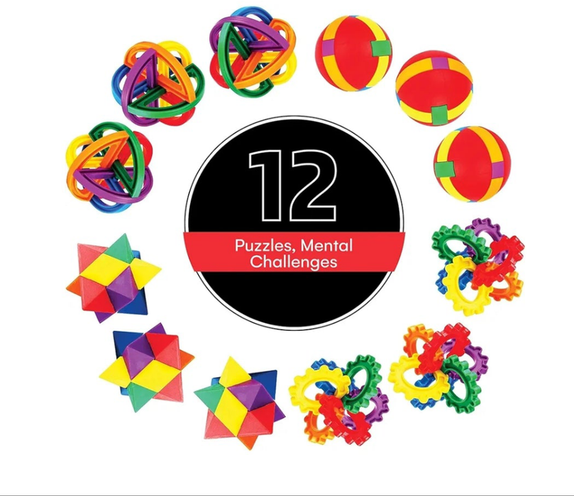 Neliblu Party Favors for Kids, 12 Set (8.82 x 6.69 x 2.91) Fun Puzzle Balls - Goody Bag Fillers-Treasure Box Prizes for Classroom,Fidget Brain Teaser Puzzles Clear