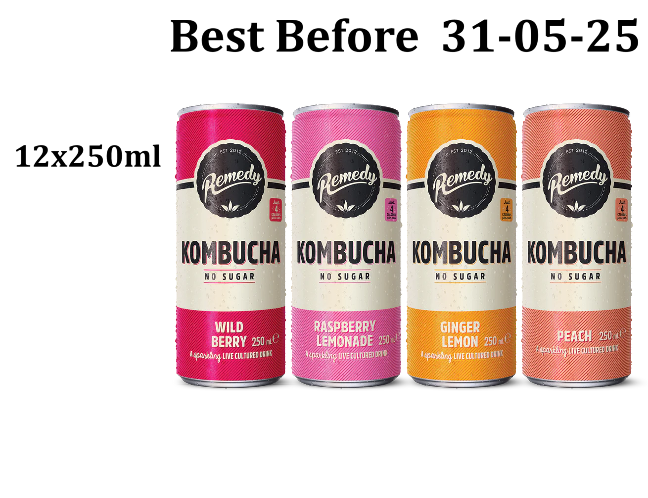 12 X 250ml Remedy Kombucha 4 Flavour Mixed Pack  BBE 31-05-25 RRP £19.99 Sale price £11.50