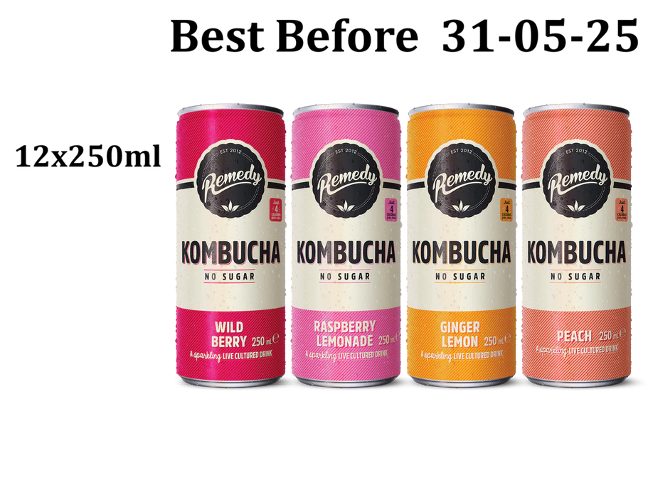 12 X 250ml Remedy Kombucha 4 Flavour Mixed Pack  BBE 31-05-25 RRP £19.99 Sale price £11.50