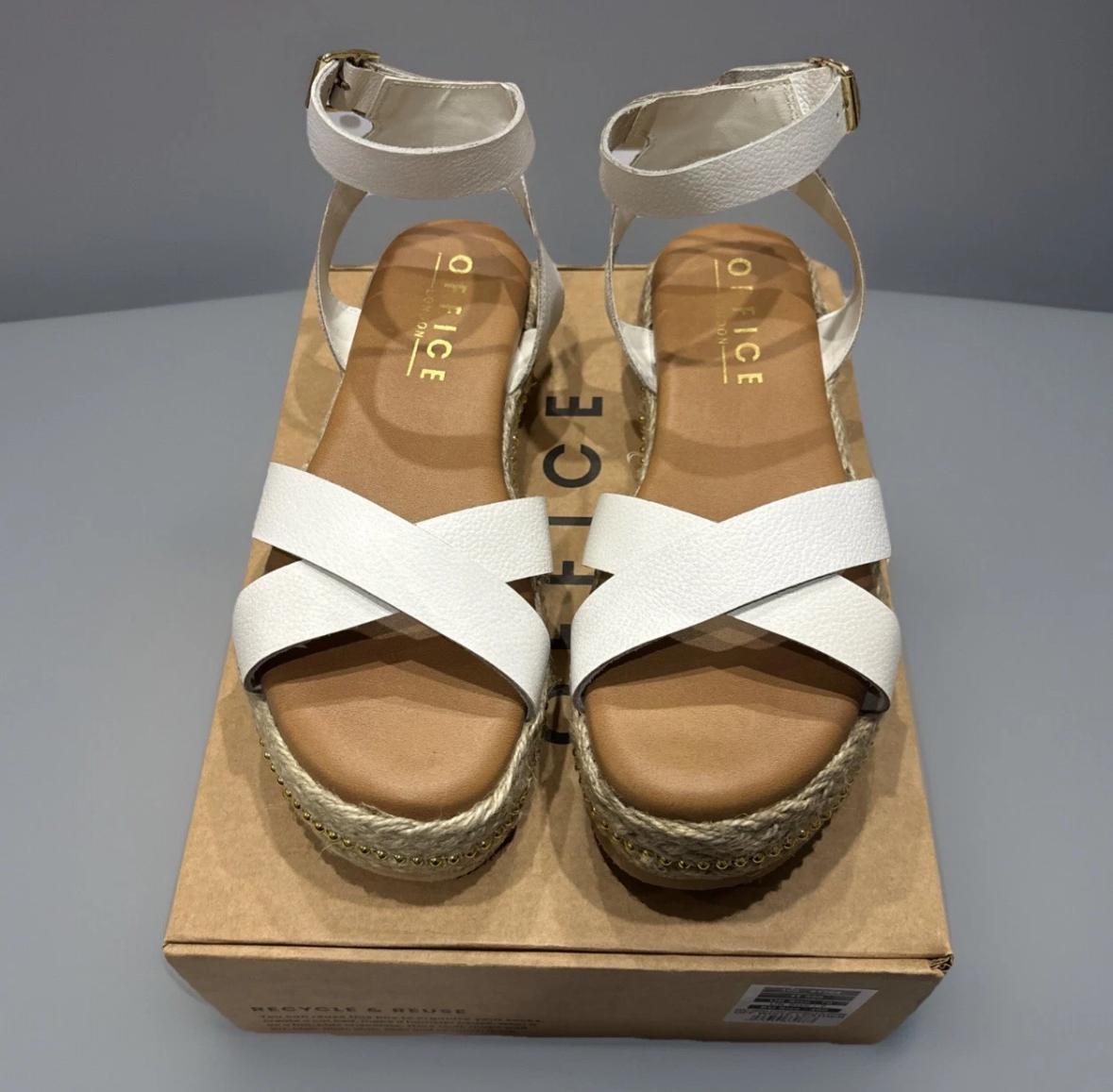 Office Ladies White Leather Ankle Strap Flatform Comfy Smart Sandals Summer Holiday Shoes Slippers RRP £49.99