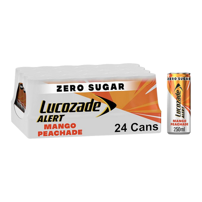 Lucozade Alert Energy Drink Zero Sugar Mango Peachade (24x250ml)